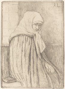 Joven campesina sentada en una iglesia de Alphonse Legros