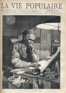 Un copista concentrado trabajando en su oficina (Ilustración de Alfons Maria Mucha) de Alphonse Mucha