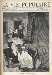 Un soldado desesperado abrazando el cadáver de una mujer acostada en una cama. Ilustración de Alfons Maria Mucha (Alphonse Marie Mucha) de Alphonse Mucha