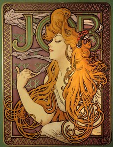 Publicidad para la marca de papeles de fumar “Job”, litografía de Alphonse Mucha (1860-1939), ilustrador checoslovaco de Alphonse Mucha