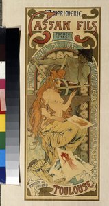 Cartel publicitario para la imprenta ""Cassan Fils, imprenta de lujo, artística y comercial"" en Toulouse. Cartel de Alfons Maria Mucha (Alphonse Marie Mucha de Alphonse Marie Mucha