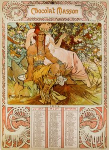 Calendario de Chocolate Masson ilustrado por Mucha de Alphonse Mucha