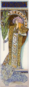 Entretenimiento. Gismonda, obra de Victorien Sardou con Sarah Bernhardt en el Teatro del Renacimiento, París. Cartel de Mucha, Francia
