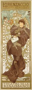 Lorenzaccio, representando la figura de pie de Sarah Bernhardt en el papel, 1896 de Alphonse Mucha