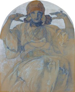Retrato de la hija del artista, Jaroslava Muchova (1909-1986) - Pintura de Alphons Mucha (1860-1939) - ca 1924 - Colección privada