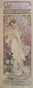 Cartel para "La dama de las camelias" en el Teatro Renaissance con Henriette Rosine Bernard, conocida como Sarah Bernhardt (1844-1923) - por Mucha de Alphonse Mucha