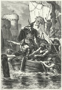 La flota normanda atacando París, 885 de Alphonse Marie de (after) Neuville