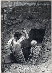 Una resurrección es casi tan aterradora como una muerte: Fauchelevent y Jean Valjean - Ilustración de Alphonse de Neuville (1836-1885) para “Los Miserables - Segunda parte: Cosette” de Victor Hugo (1802-1885) 1862 de Alphonse Marie de Neuville