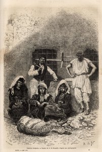 Trabajadores búlgaros, cerca de Sofía, grabado después del dibujo de A. De Neuville, ilustrando el viaje a Bulgaria, por Guillaume Lejean, en 1867, publicado en “Le tour du monde” 1873, editado por Edouard Charton, edición Hachette, París. Colección Selva de Alphonse Marie de Neuville