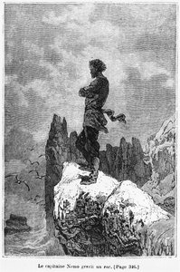 Capitán Nemo escalando una roca, ilustración de 