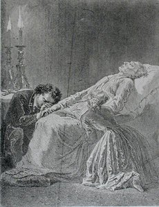 La muerte de Jean Valjean, ilustración de Los Miserables de Victor Hugo (1802-85) de Alphonse Marie de after Neuville