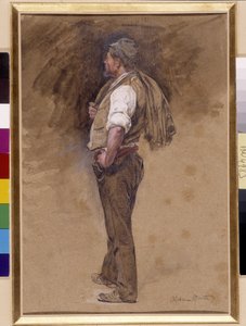 El granjero tiene la chaqueta en la cabeza. Pintura de Alphonse Moutte (1840-1913), Mención obligatoria: Colección Fundación Saludos de Provenza, Marsella (Dim en cm 27x18) de Alphonse Moutte