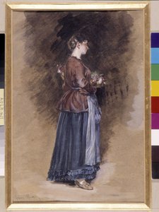 Granja con la cesta de flores Pintura de Alphonse Moutte (1840-1913), dim en cm 27x18 Mención obligatoria: Colección Fundación Saludos de Provenza, Marsella de Alphonse Moutte