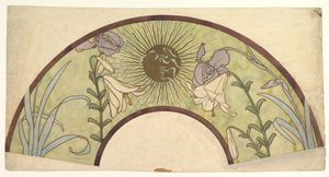 Diseño para un abanico con rayos de sol, lirios e iris, finales del siglo XIX - mediados del siglo XX