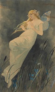 Elfo con flores de iris, ca. 1886-1890