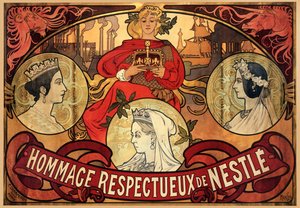Póster publicitario de Nestlé, homenaje al Jubileo de Diamante de la Reina Victoria, 1897
