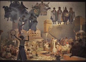 La introducción de la liturgia eslava El ciclo La epopeya eslava de Alphonse Mucha