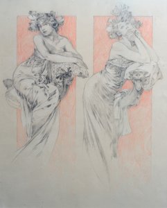 Dibujo preliminar para la lámina 12 de Alphonse Mucha