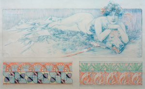 Dibujo preliminar para la tabla 4 de Alphonse Mucha