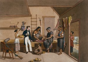 Interior de una casa en Coupang, Timor, del 