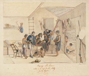 Visitando a un Raja de las Islas de Timor (pluma, tinta y acuarela sobre papel) de Alphonse Pellion