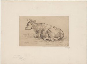 Vaca reclinada de Alphonse Stengelin (signed by artist)