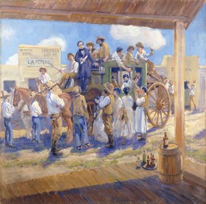 El Gobernador Burnett entregando la Carta de Estatus a San José, California, c.1925 (óleo sobre lienzo) de Alson Skinner Clark
