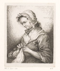 Retrato de la esposa del artista Georg Friedrich Schmidt, cosiendo de Amalie Baader