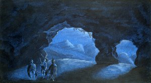 Tres hombres en una gruta de montaña