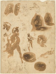 Estudios de Frascos de Vidrio y Figuras (recto) de Ambrogio Figino