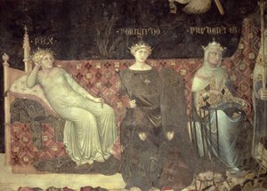 Alegoría del Buen Gobierno (detalle de la Paz, Fortaleza y Prudencia) de Ambrogio Lorenzetti