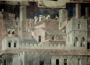 Efectos del buen gobierno en la ciudad (detalle) de Ambrogio Lorenzetti