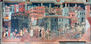 Efectos del buen gobierno en la vida de la ciudad (detalle), c1330 de Ambrogio Lorenzetti