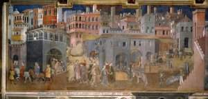 Los efectos del buen y mal gobierno en la ciudad y el campo (detalle) de Ambrogio Lorenzetti