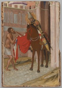 San Martín de Tours comparte su capa con un mendigo de Ambrogio Lorenzetti