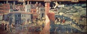 Los efectos del buen y mal gobierno en la ciudad y el campo. Detalle de la ciudad de Ambrogio Lorenzetti