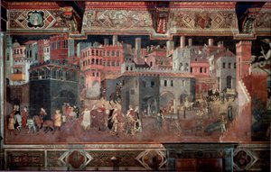 Los efectos del buen y mal gobierno en la ciudad y el campo. (detalle) de Ambrogio Lorenzetti