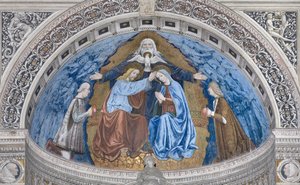 Coronación de la Virgen María con Dios y el Espíritu Santo entre Francesco y Ludovico Sforza de Ambrogio da Fossano