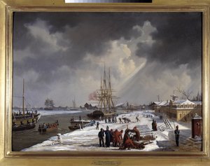El puerto de Rochefort por Louis Garneray, sd. circa 1820, Óleo sobre lienzo, H. 0,330; L. 0,460. Colección CCIP de Ambroise Louis Garneray
