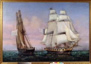Regreso de la isla de Elba 28/02/1815 Napoleón I a bordo del barco “El inconstante” cruza el “Zéfiro” de Ambroise Louis Garneray