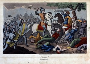 Batalla de Poitiers: Carlos Martel derrotó entre Tours y Poitiers a Abd al-Rahman I (731-788), rey de los sarracenos en 732 - Diseñado y grabado por Ambrose Tardieu en 1825.