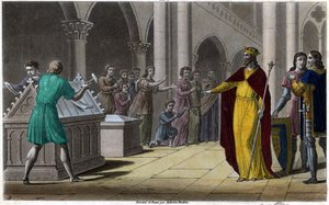 Grimoaldo, hijo de Pepino el Viejo, Alcalde del Palacio de Austrasia (642) bajo Sigeberto III. Diseñado y grabado por Ambroise Tardieu en 1825 de Ambroise Tardieu