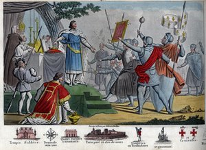 Felipe II (1165-1223), Rey Capeto, conocido como "Augusto", propone dar su corona a sus soldados si son capaces de mantenerla un día antes de la Batalla de Bouvines, pero todos prefieren mantener a su rey. Al ganar esta batalla, Felipe II destruyó una coal