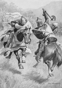 Encuentro entre Robert Bruce (1274-1329) y Sir Henry de Bohun (1276-1322) ilustración de British Battles on Land and Sea editado por Sir Evelyn Wood (1838-1919) publicado por primera vez en 1915