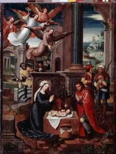 Pintura ""La Natividad"" de Ambrosius Benson (1495-1550) Museo del Hermitage del siglo XVI, San Petersburgo de Ambrosius Benson