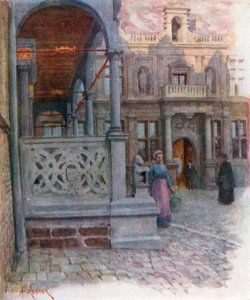 Peristilo del Ayuntamiento y Palacio de Justicia de Furnes (litografía en color)
