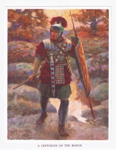 Un centurión en marcha, ilustración de El Soldado Romano, 1928