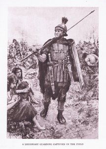 Un legionario custodiando cautivos en un campo, ilustración de El Soldado Romano, 1928 de Amedee Forestier