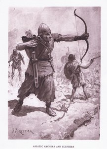 Arqueros y honderos asiáticos, ilustración de El Soldado Romano, 1928 de Amedee Forestier
