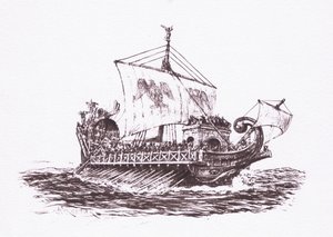 Patrulla de la flota: barcos romanos, ilustración de El Soldado Romano, 1928